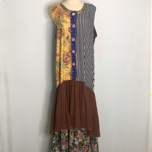 NOTHING MATCHES Patchwork Floral Stripe Maxi Jumper Dress XL - Picture 3 of 17